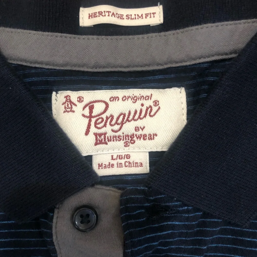 Original Penguin blue striped slim fit polo shirt, large - Picture 6 of 8